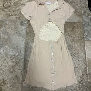 Lovers and Friends Beige Button-Up Cutout Dress